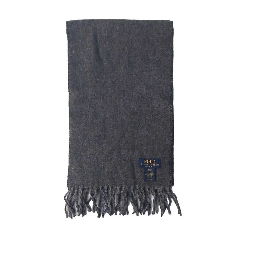 POLO Ralph Lauren Light Blue Black Gray Plaid Reversible Scarf Embroidered Logo